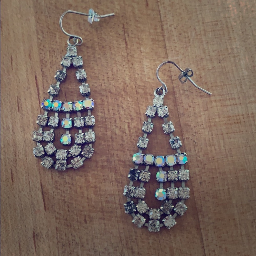 Iridescent and clear stone bling dangle earrings